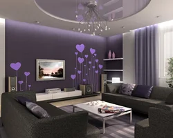 Purple walls in the living room interior