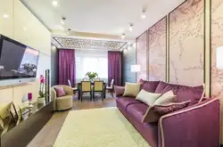 Фиолетовые стены в интерьере гостиной