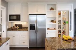 Kitchen design with freestanding refrigerator