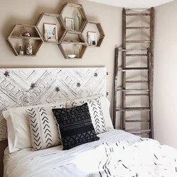 Shelves Above The Bed In The Bedroom Interior