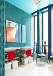 What color goes with turquoise in the bathroom interior