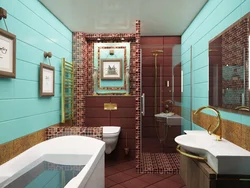 What color goes with turquoise in the bathroom interior