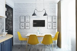 Interior white kitchen and brick