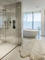 Bathroom interior with shower and bathtub in modern style