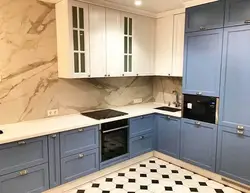 Beige kitchen with blue interior