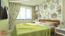 Интерьер спальни обои зеленого цвета