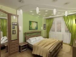 Bedroom interior green wallpaper