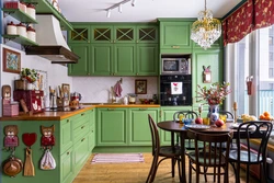 One wall of a different color in the kitchen interior