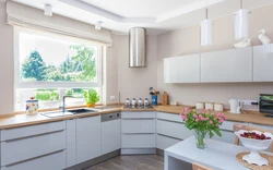 One wall of a different color in the kitchen interior