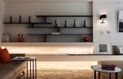 Дизайн интерьера полок в гостиной