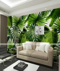 Palm trees in the living room interior photo