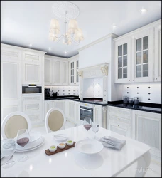 Kitchen design in neoclassical style in light colors