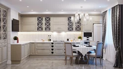 Kitchen design in neoclassical style in light colors