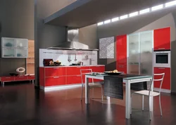 Kitchens in red-gray color photo