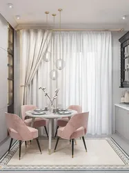 Gray beige curtains in the kitchen interior