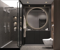 Дәретхана мен душ бар заманауи ванна бөлмесінің дизайны