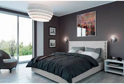 Bedroom with gray bed design photo