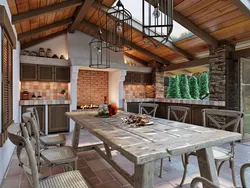 Interior of a closed summer kitchen in the country