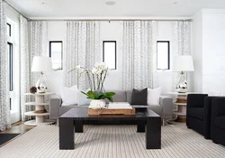 White curtains in the living room interior in a modern style photo