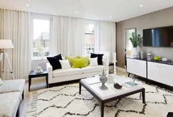 White curtains in the living room interior in a modern style photo