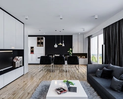Black Kitchen In The Living Room Interior