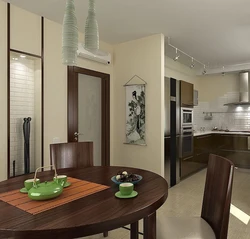 Living room with door to kitchen design