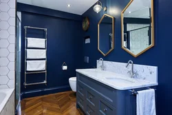 Bath design with blue floor