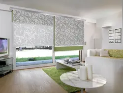 Roller blinds in the living room interior