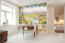 Photo wallpaper increases the space in the kitchen
