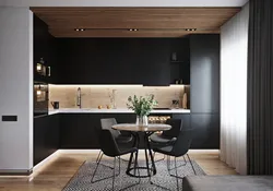 Кухня гостиная в черных тонах фото