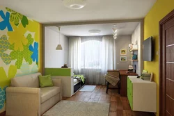 Design of a living room and a children's room in one room 20 sq m