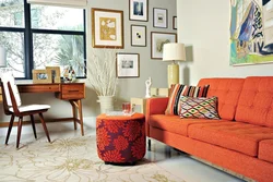 Дизайн гостиной в оранжевых тонах