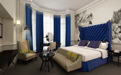 Bedroom Design With Blue Curtains Photo