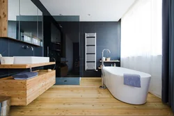 Bathroom interior with wood furniture