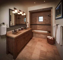 Bathroom interior with wood furniture