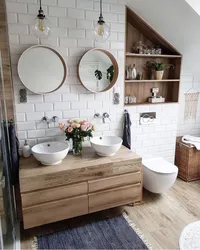 Bathroom interior with wood furniture