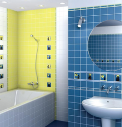 Дизайн ванной желтый с синим