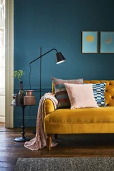 Mustard-Colored Sofa In The Living Room Interior