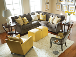 Mustard-Colored Sofa In The Living Room Interior