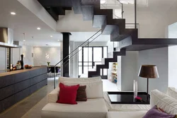 Modern living room interiors with stairs