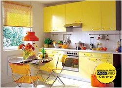 Kitchen interior with yellow walls photo