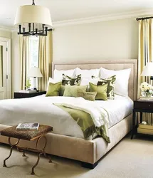 Beige green color in the bedroom interior
