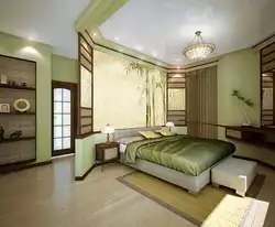 Beige green color in the bedroom interior