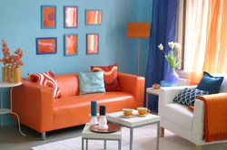 Blue and orange in the living room interior