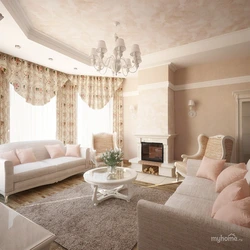 Дизайн гостиной бежево розовая