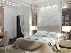 Wallpaper with feathers in the bedroom interior
