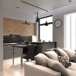 Kitchen interior with island and sofa