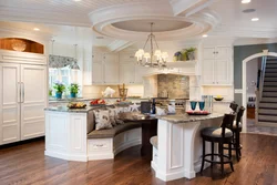 Kitchen interior with island and sofa