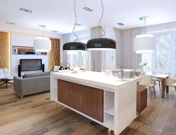 Kitchen Interior With Island And Sofa