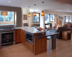 Kitchen interior with island and sofa